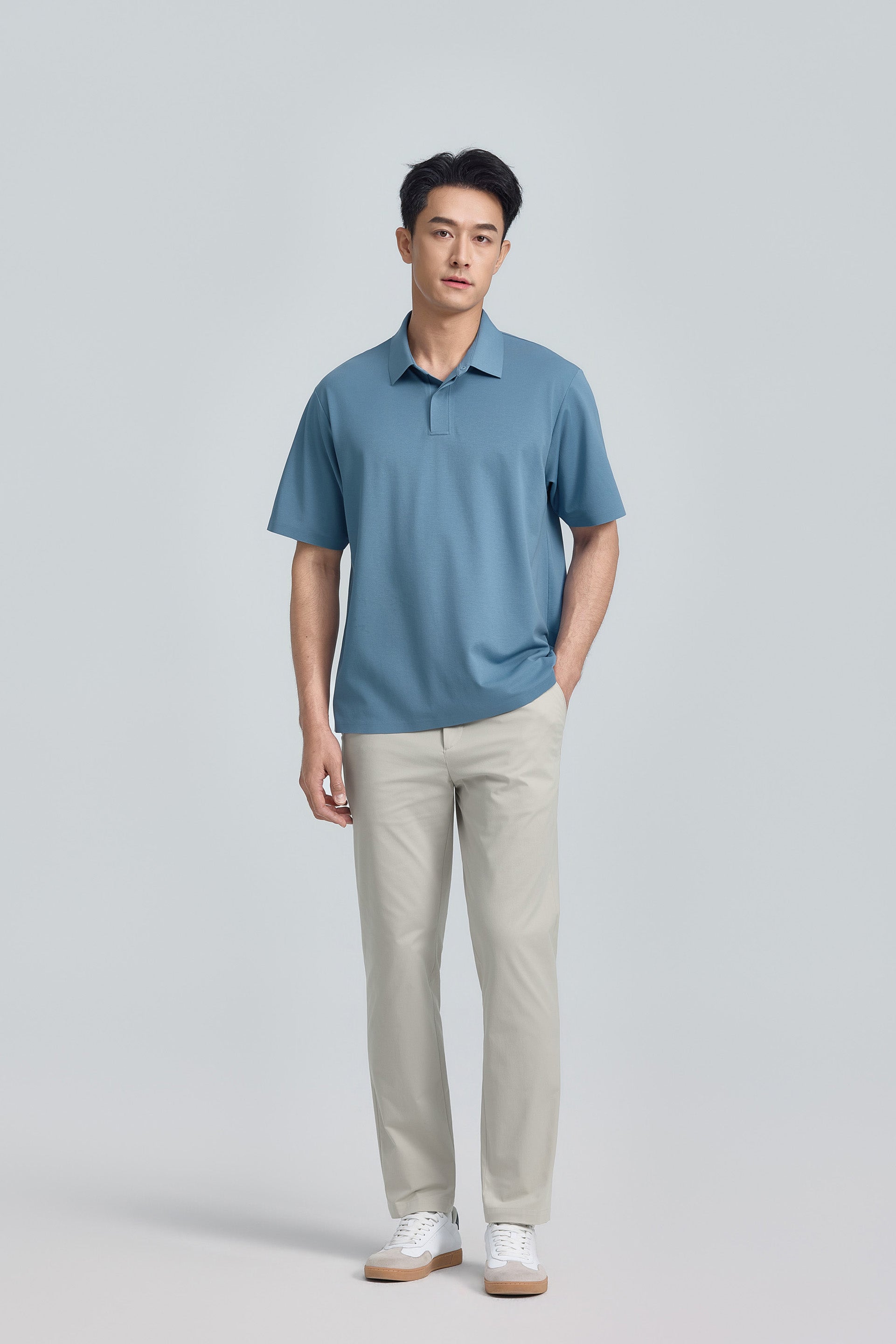 Polo piqué avec patte de boutonnage dissimulée | Bleu mystique BLE128