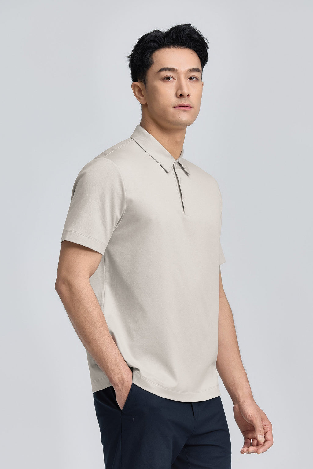 Polo jacquard coton-soie | Gris argenté PT1400
