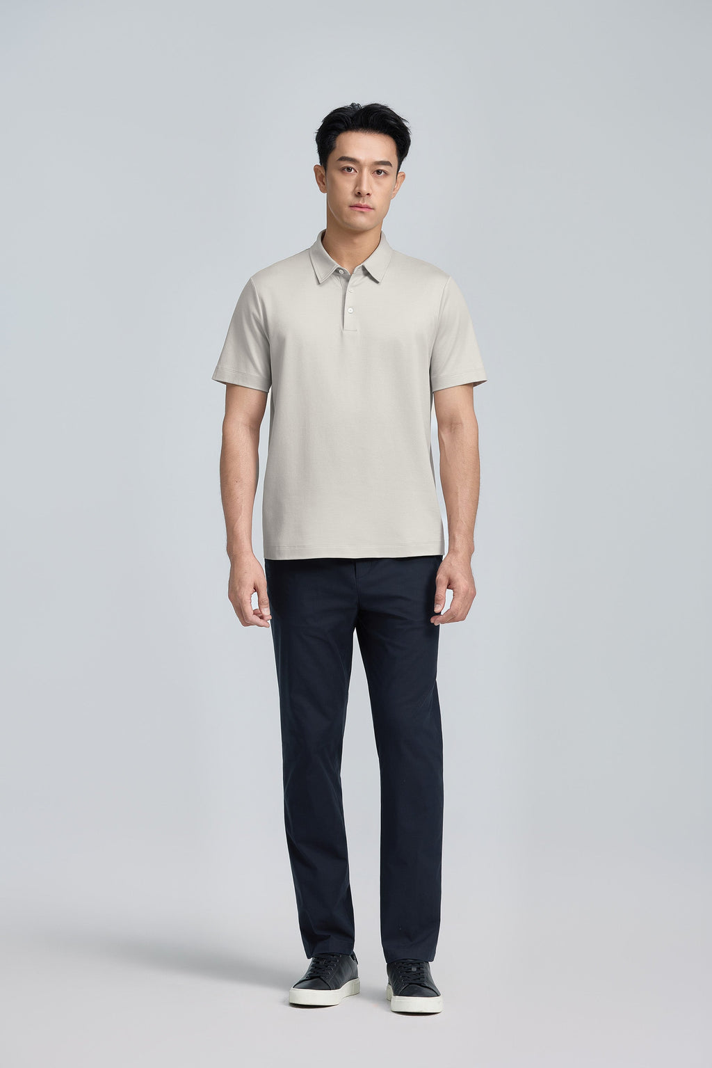 Polo jacquard coton-soie | Gris argenté PT1400