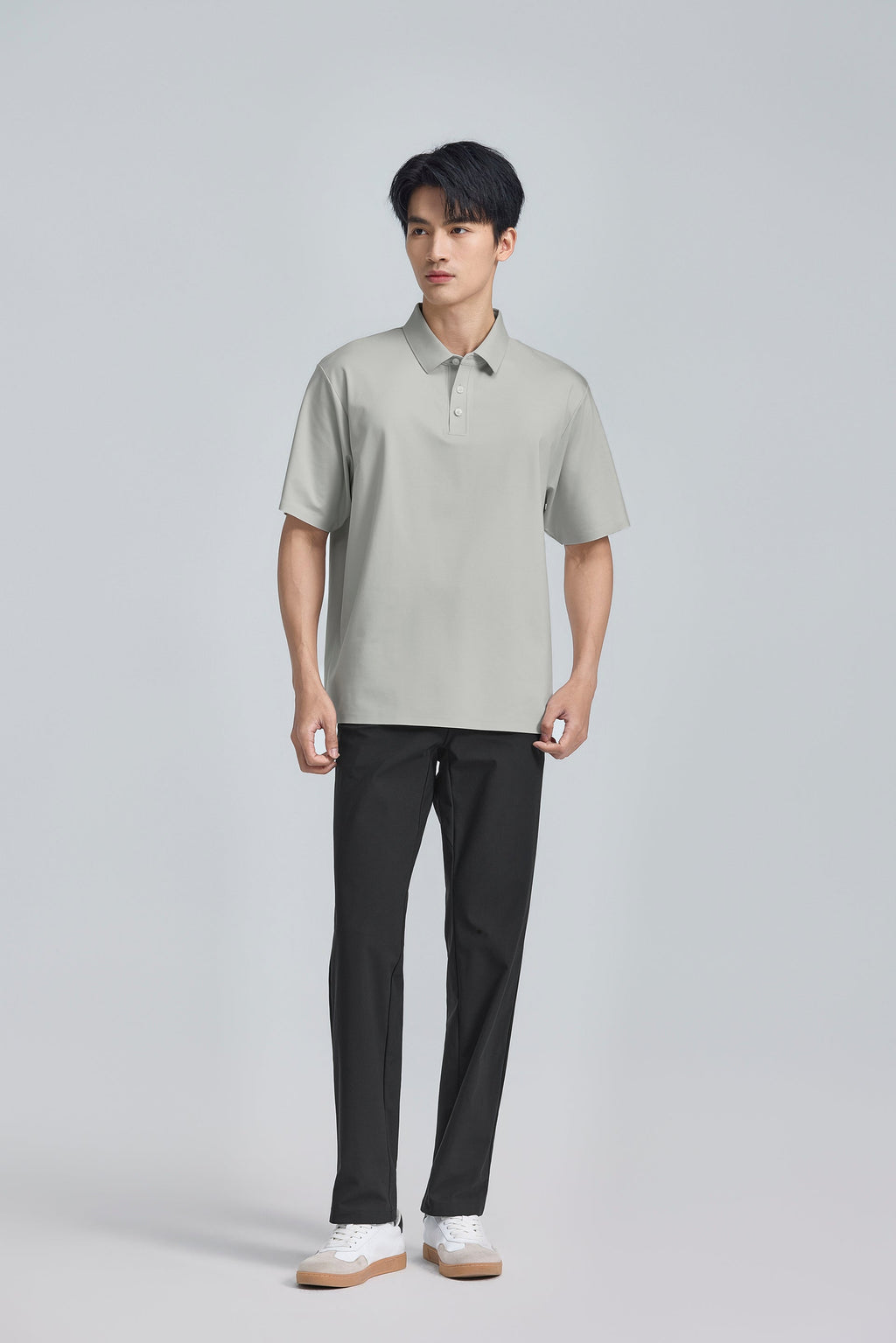Polo en tissu contrecollé | Gris clair GYFL01