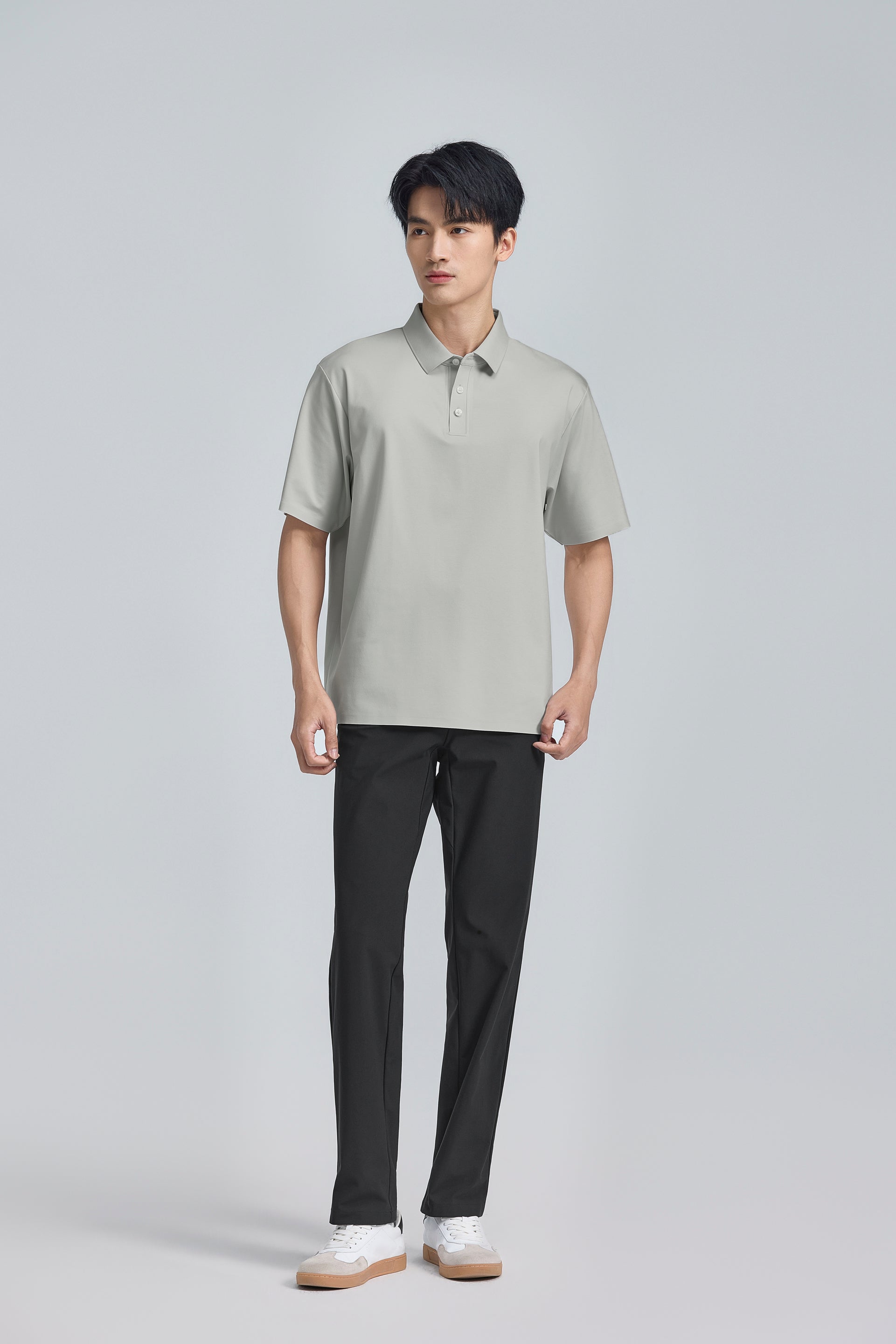 Polo en tissu contrecollé | Gris clair GYFL01