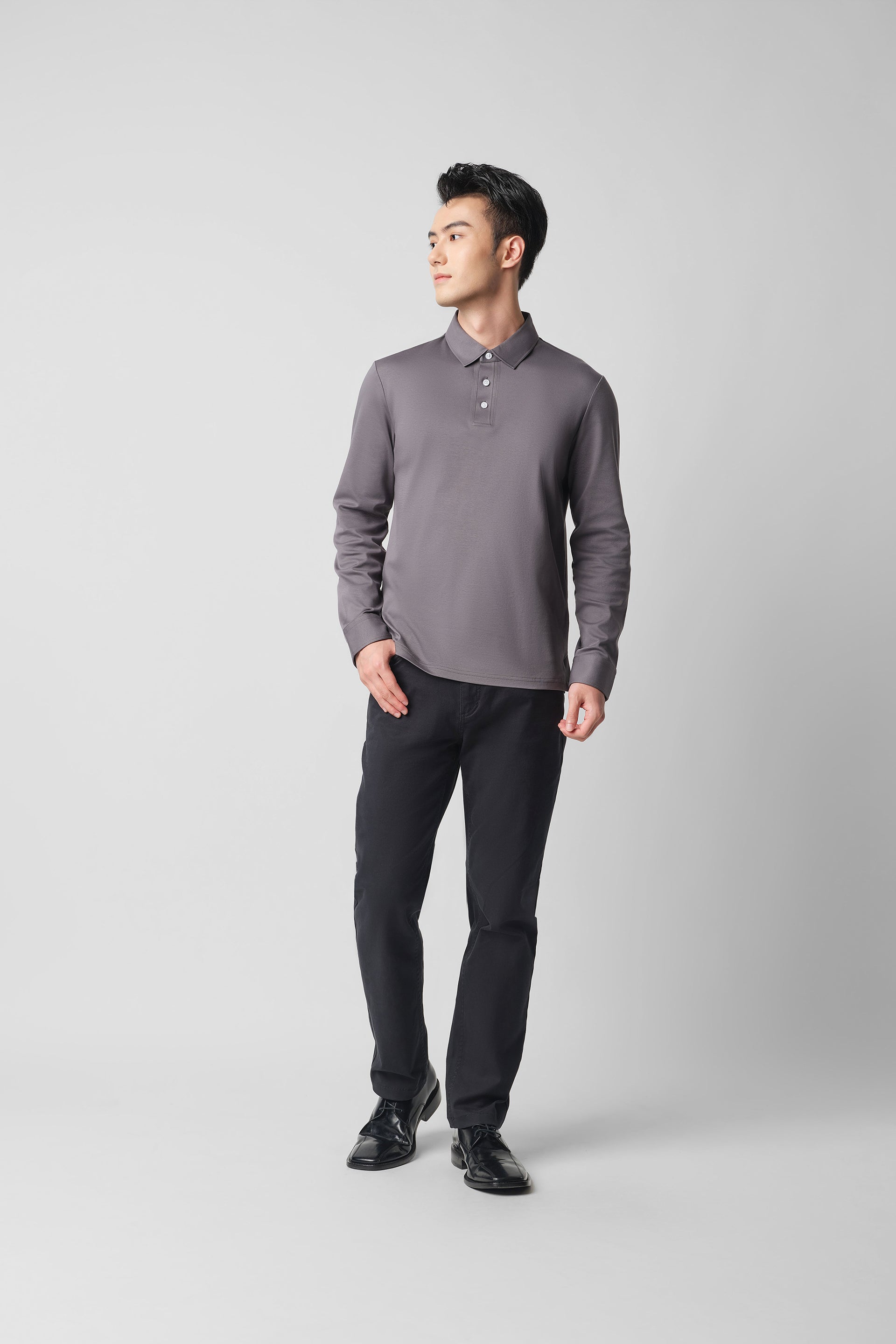 Polo manches longues | Gris GYE149