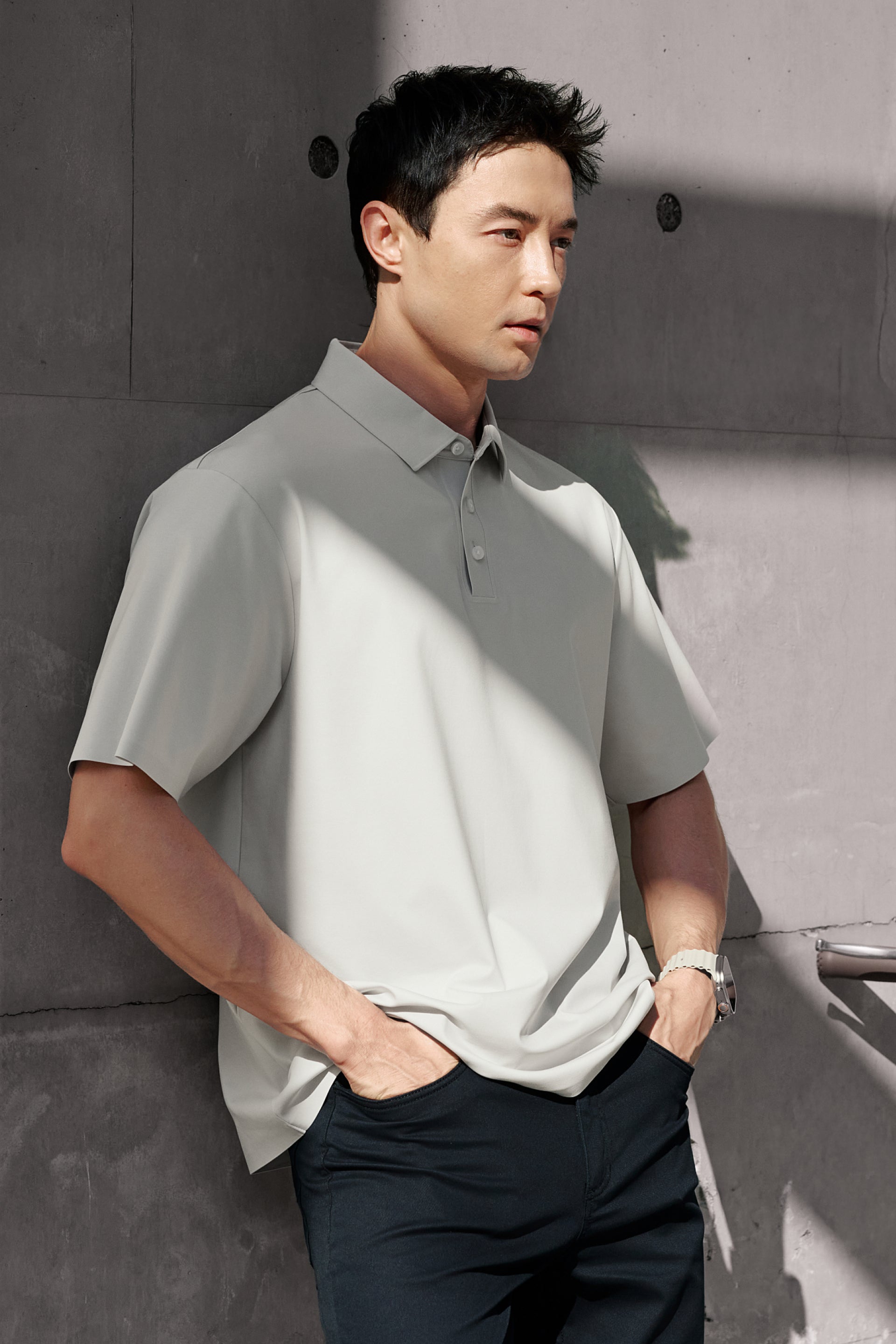 Polo en tissu contrecollé | Gris clair GYFL01