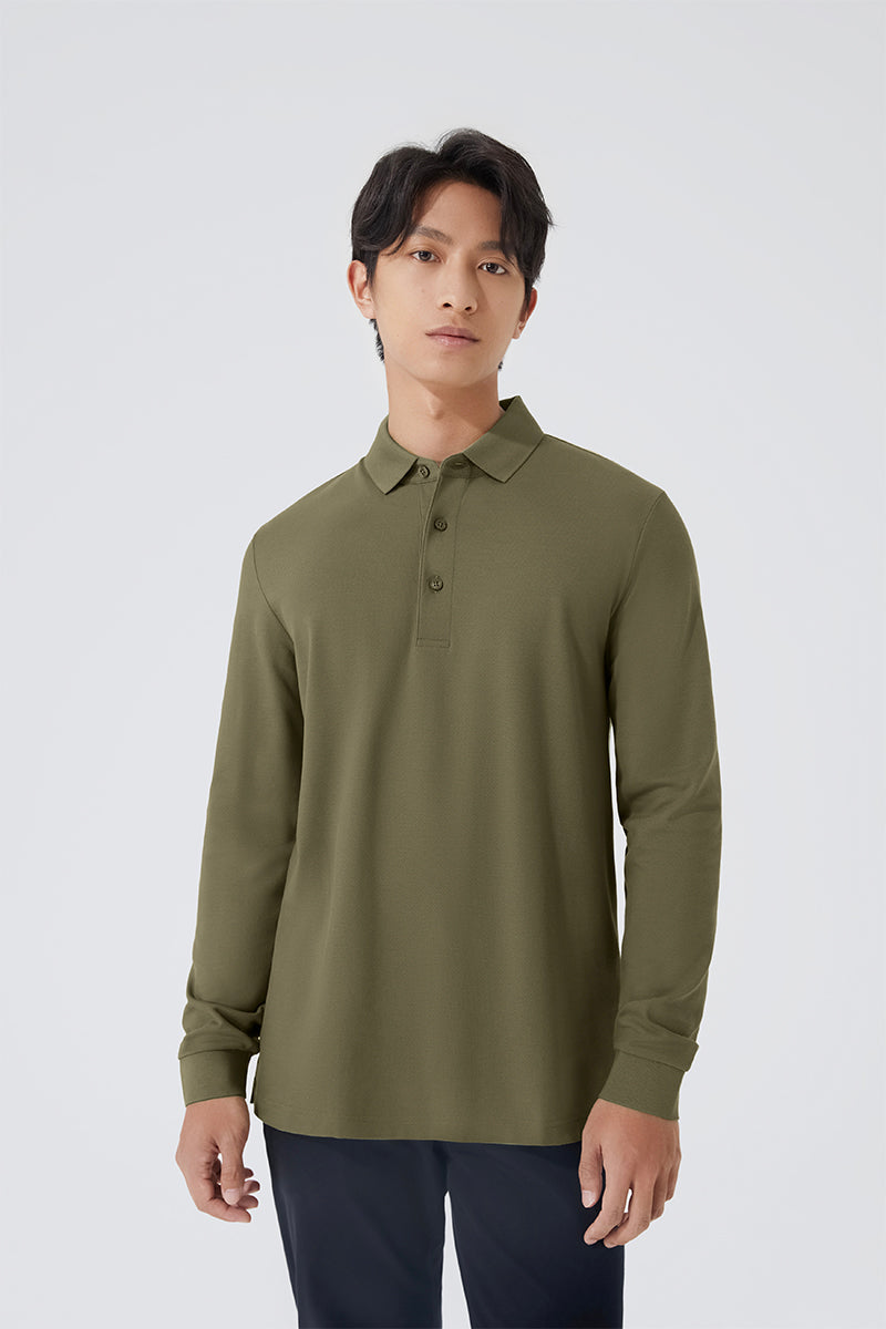 Polo piqué à manches longues | Olive GNE474