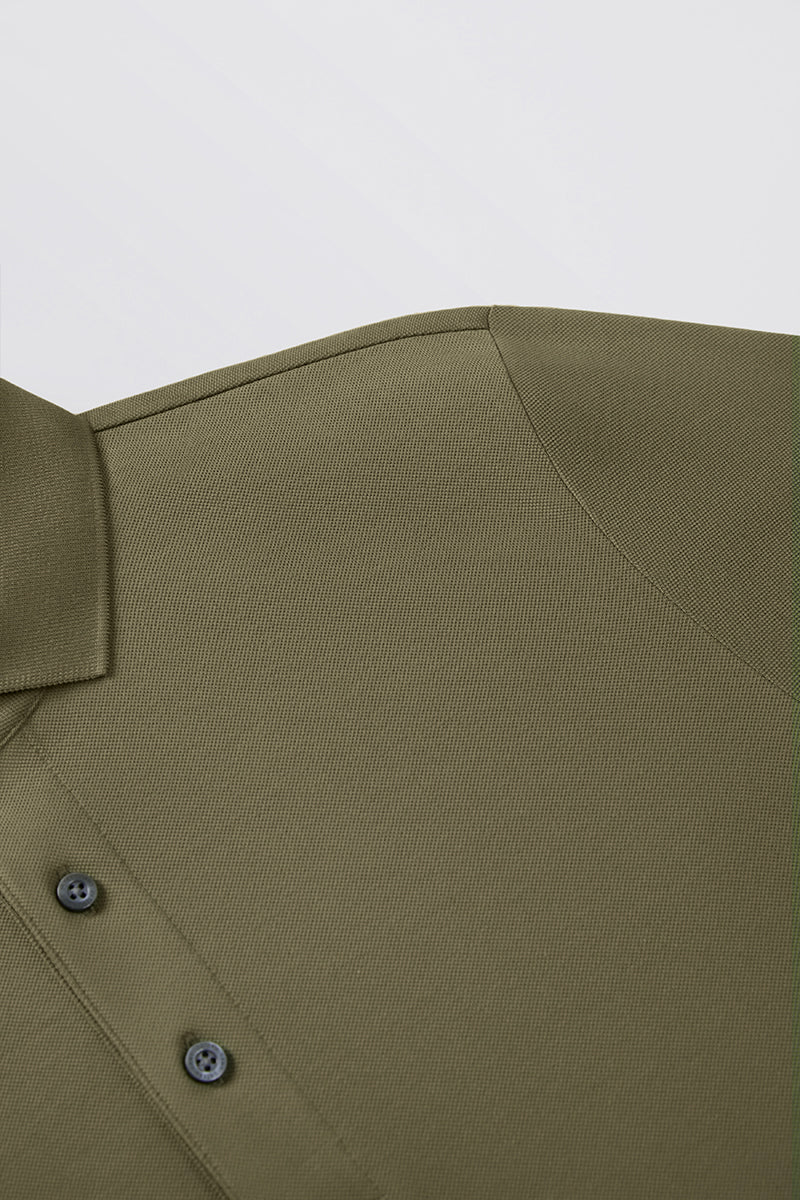 Polo piqué à manches longues | Olive GNE474