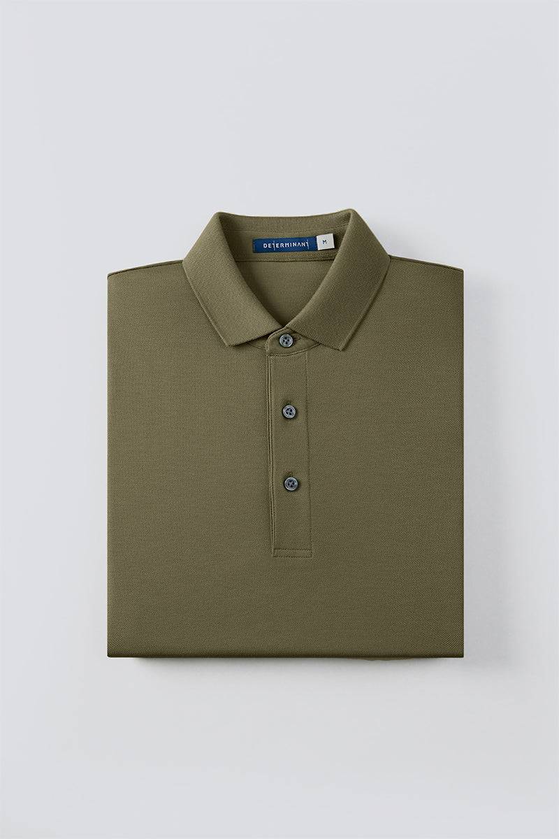 Polo piqué à manches longues | Olive GNE474