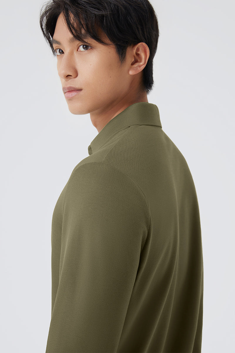 Polo piqué à manches longues | Olive GNE474