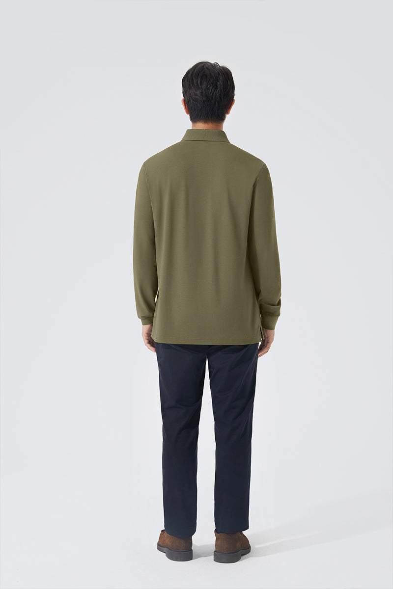 Polo piqué à manches longues | Olive GNE474