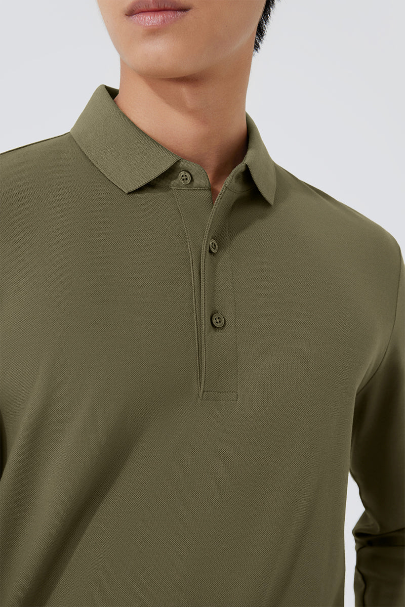 Polo piqué à manches longues | Olive GNE474