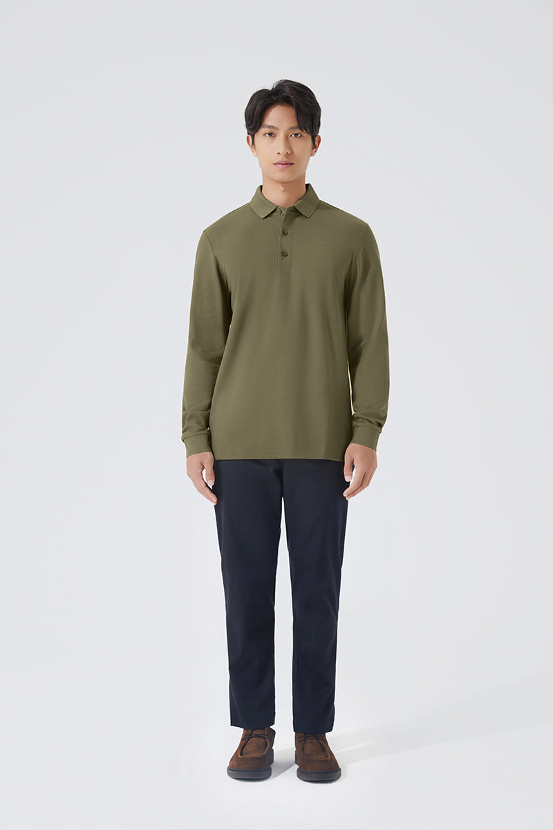 Polo piqué à manches longues | Olive GNE474
