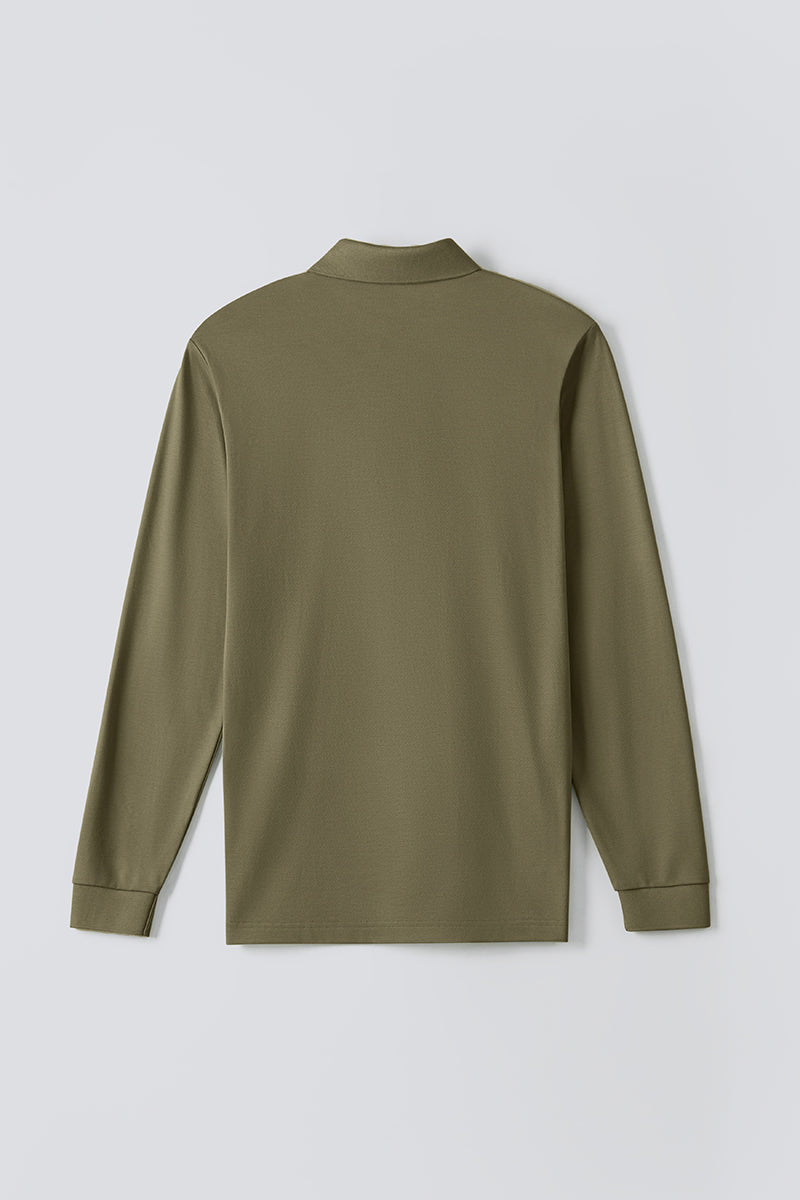 Polo piqué à manches longues | Olive GNE474