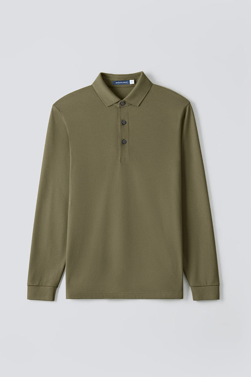 Polo piqué à manches longues | Olive GNE474