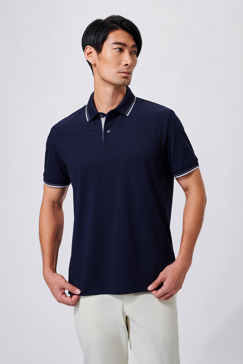 Polo piqué à rayures | Marine NNY096