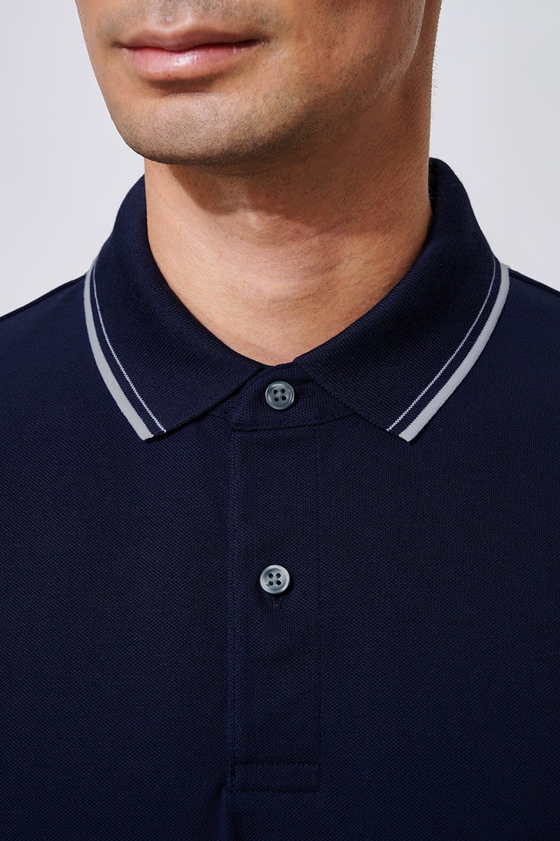 Polo piqué à rayures | Marine NNY096