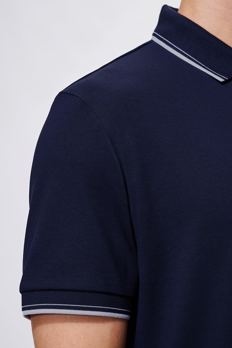 Polo piqué à rayures | Marine NNY096