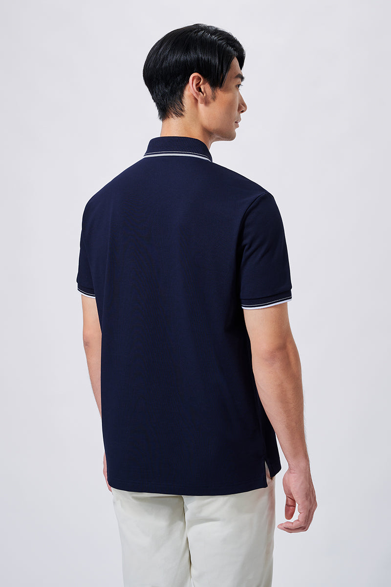Polo piqué à rayures | Marine NNY096