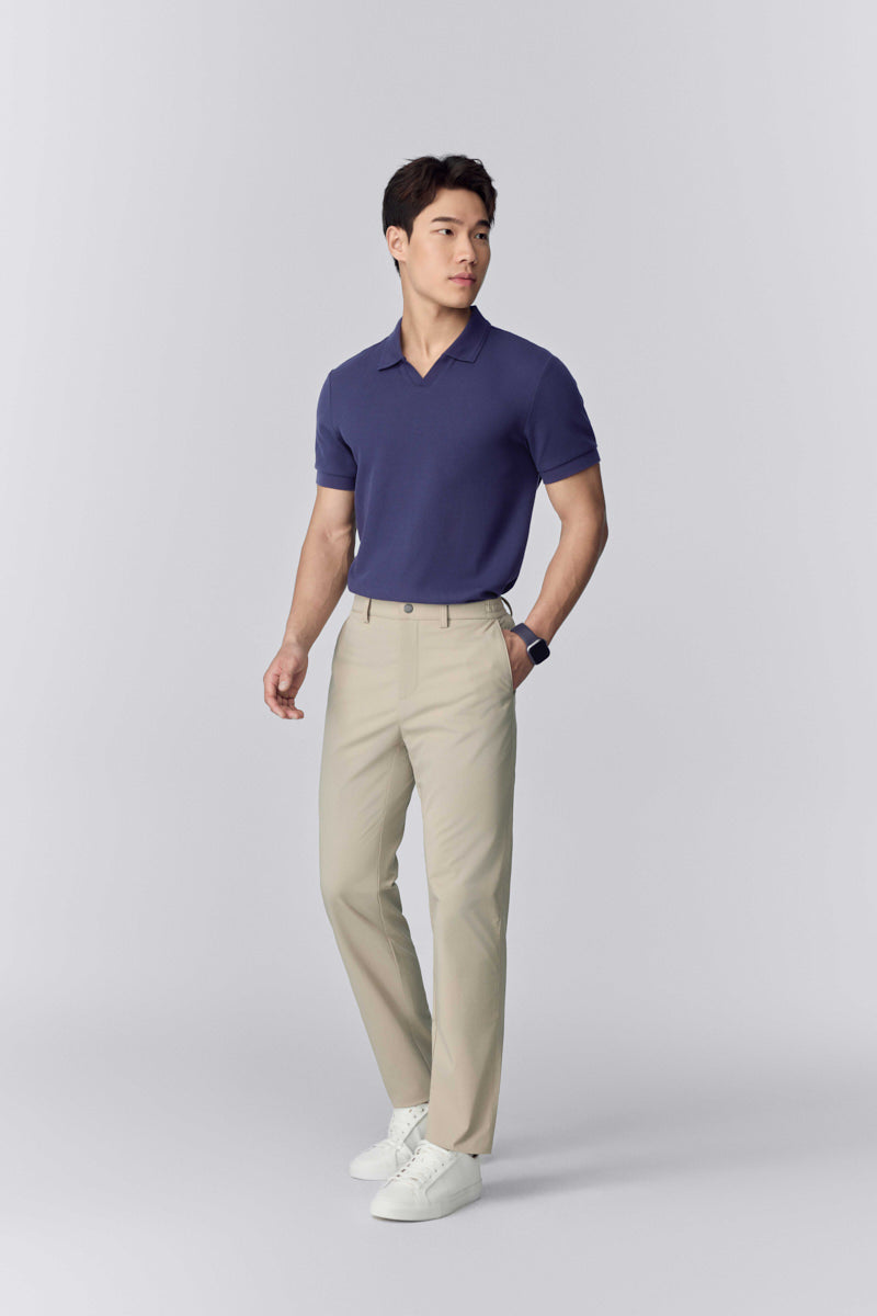 Polo sans boutons en maille gaufrée | Bleu marine PT4026