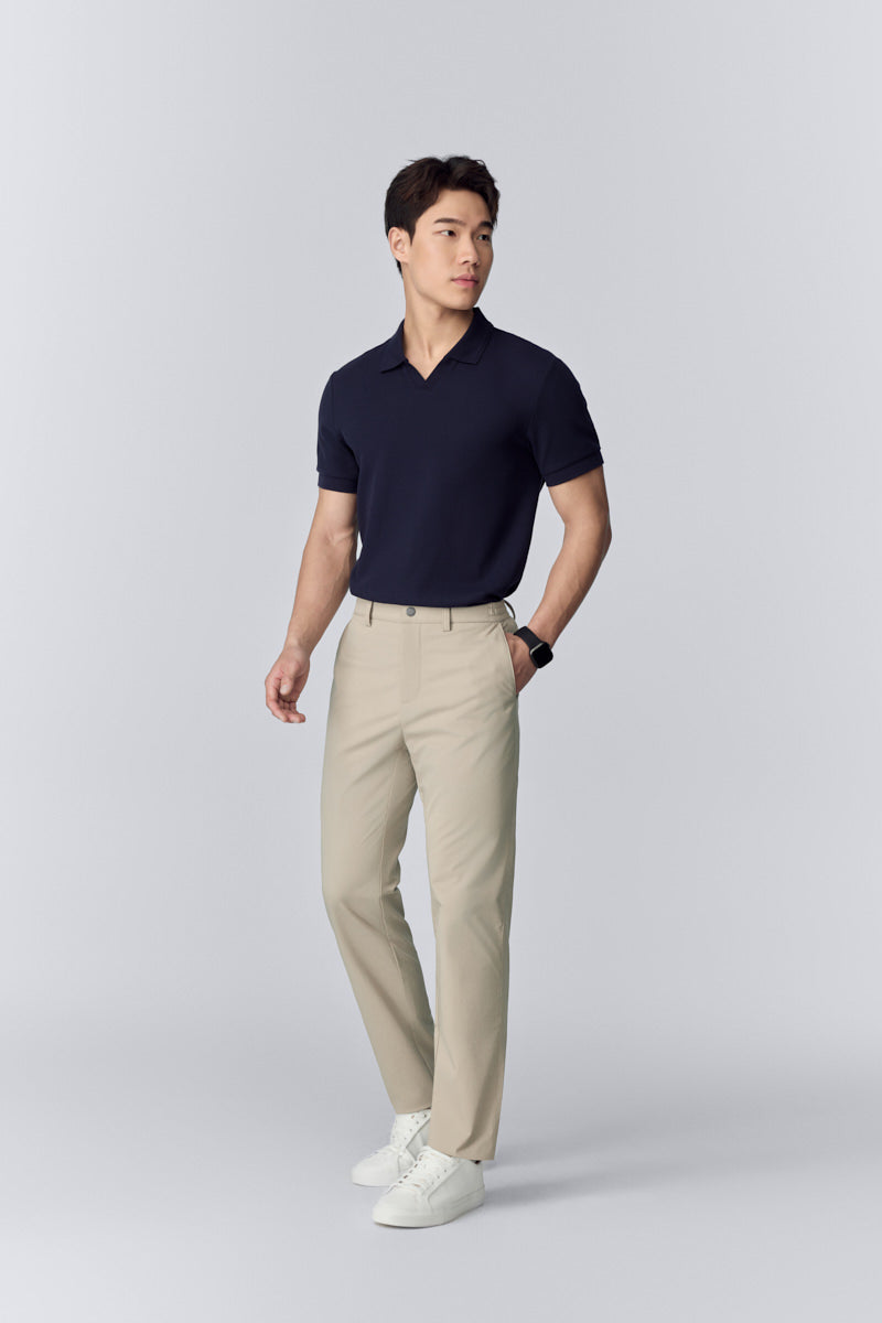 Polo sans boutonnage en maille gaufrée | Bleu marine NNY096