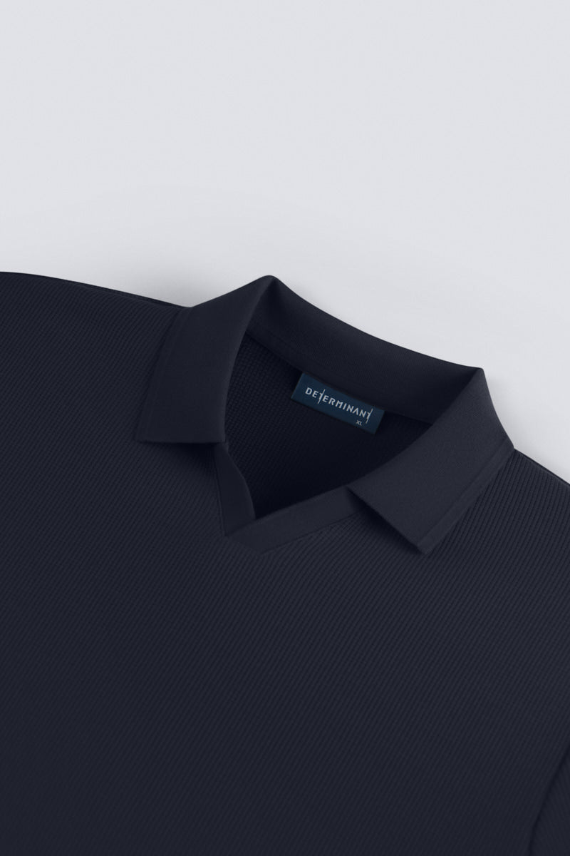 Polo sans boutonnage en maille gaufrée | Bleu marine NNY096