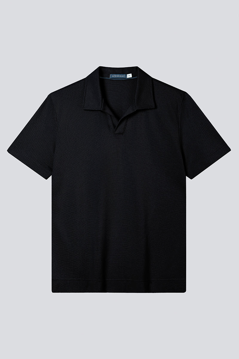 Polo sans boutons en piqué | Noir BKFD01