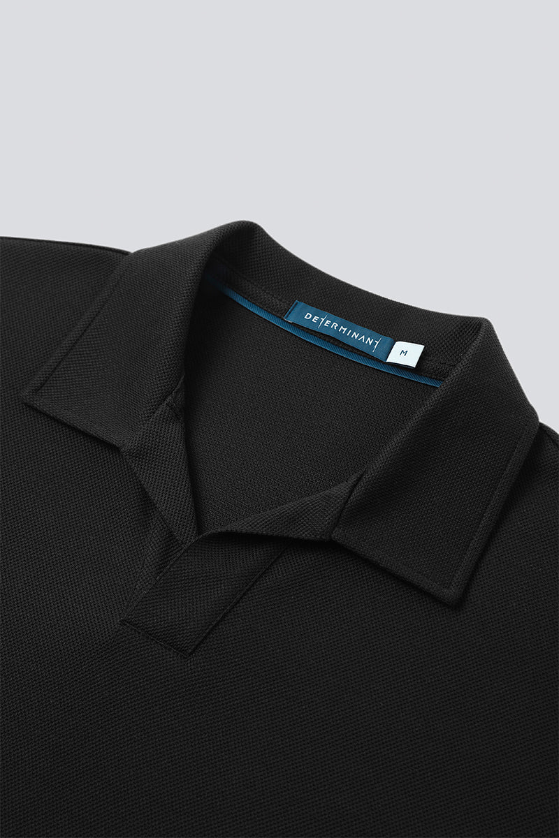 Polo sans boutons en piqué | Noir BKFD01